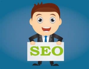 Abbreviation - Man holding a sign that says SEO