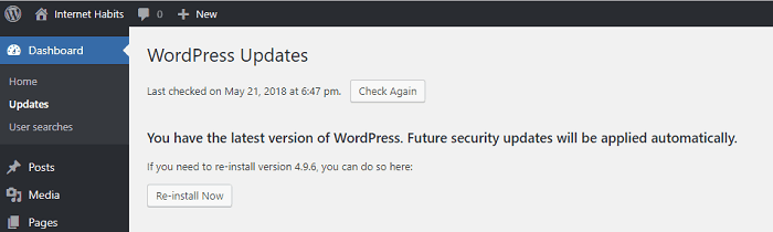 Update WordPress via the Dashboard