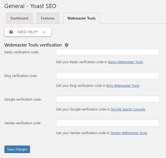 Webmaster Tools Verification with Yoast SEO